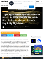 Top Cryptos to Buy This Week as BlockchainFX Hits $11.9M While Bitcoin Expands and Aster’s Liquidity Tightens | Live Bitcoin News