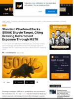 Standard Chartered Backs $500K Bitcoin Target, Citing Growing Government Exposure Through MSTR