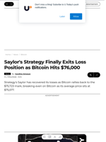 Saylor's Strategy Finally Exits Loss Position as Bitcoin Hits $76,000 - U.Today