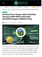 Cardano Price Target: ADA to $2.5 By January 2026 While Little Pepe (LILPEPE) Targets 10200% Pump - Crypto News Flash