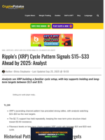 Ripple’s (XRP) Cycle Pattern Signals $15–$33 Ahead by 2025: Analyst