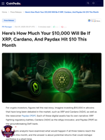 Here’s How Much Your $10,000 Will Be If XRP, Cardano, And Paydax Hit $10 This Month