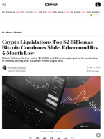 Crypto Liquidations Top $2 Billion as Bitcoin Continues Slide, Ethereum Hits 4-Month Low - Decrypt