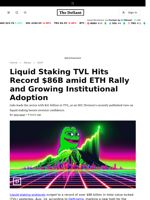 Liquid Staking TVL Hits Record $86B amid ETH Rally and Growing Institutional Adoption - 