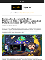 Banana Pro Becomes the Best Memecoin Trader on Solana, Expanding Multichain Ahead of Year-End Burn