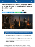 Satoshi Nakamoto Immortalized at New York Stock Exchange