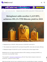 Metaplanet adds another 5,419 BTC, achieves 395.1% YTD Bitcoin yield in 2025 - CoinJournal