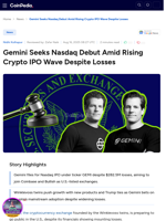 Gemini Seeks Nasdaq Debut Amid Rising Crypto IPO Wave Despite Losses