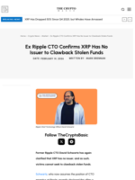 Ex Ripple CTO Confirms XRP Has No Issuer to Clawback Stolen Funds