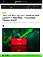 Tesla, Inc. (TSLA) Stock: Bounces Back Almost 5% After Musk-Trump Clash Triggers Selloff - CoinCentral