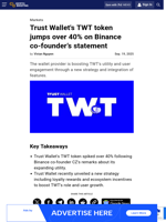 Trust Wallet's TWT token jumps over 40% on Binance co-founder’s statement