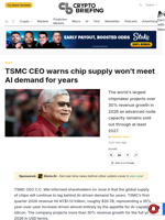 TSMC CEO warns chip supply won't meet AI demand for years