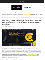No KYC, 100x Leverage for All — Double Deposit Bonus & $50 Welcome Now on BexBack