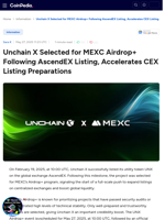 Unchain X Selected for MEXC Airdrop+ Following AscendEX Listing, Accelerates CEX Listing Preparations