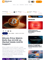 Bitcoin Price Watch: Bulls Eye $112K as Market Holds $107K Support – Markets and Prices Bitcoin News