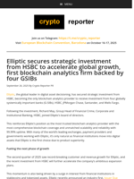 Elliptic secures strategic investment from HSBC to accelerate global growth, first blockchain analytics firm backed by four GSIBs
