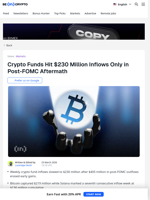 Crypto Fund Inflows Drop to $230M After FOMC Hawkish Pause