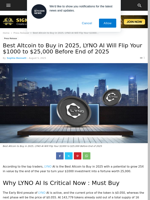 Best Altcoin to Buy in 2025, LYNO AI Will Flip Your $1000 to $25,000 Before End of 2025 | Live Bitcoin News