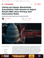 Clarity Act: Blockchain Association Tells Senate Reject Retail CBDC