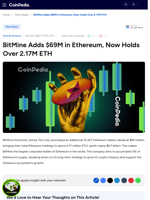 BitMine Adds $69M in Ethereum, Now Holds Over 2.17M ETH