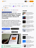 Metamask Deepens Its Latam Footprint With Major Crypto Card Expansion Across 13 Countries
