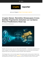 Crypto News: Remittix Showcases Cross-Border Payments Solution as Cardano Price Predictions Heat Up