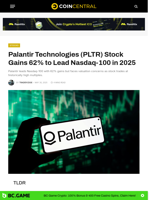 Palantir Technologies (PLTR) Stock Gains 62% to Lead Nasdaq-100 in 2025 - CoinCentral
