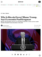 Why Is Bitcoin Down? Blame Trump, Says Economist Paul Krugman - Decrypt
