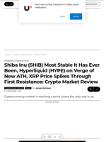 Shiba Inu (SHIB) Most Stable It Has Ever Been, Hyperliquid (HYPE) on Verge of New ATH, XRP Price Spikes Through First Resistance: Crypto Market Review - U.Today