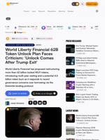 World Liberty Financial 62B Token Unlock Plan Faces Criticism: 'Unlock Comes After Trump Exit' – Bitcoin News