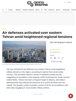 Air defenses activated over eastern Tehran amid heightened regional tensions