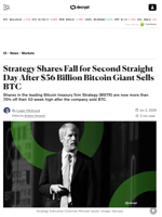 Strategy Shares Fall for Second Straight Day After $56 Billion Bitcoin Giant Sells BTC - Decrypt