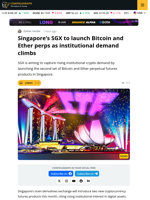 Singapore Exchange Debuts Bitcoin, Ether Perpetual Futures For Institutions