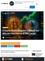 Crypto Bulls Regain Control as Bitcoin Reclaims $75K Level | Live Bitcoin News