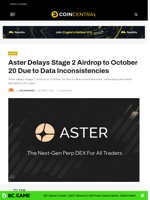 Aster Delays Stage 2 Airdrop to October 20 Due to Data