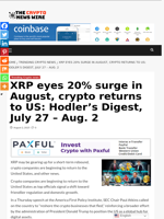XRP eyes 20% surge in August, crypto returns to US: Hodler’s Digest, July 27 – Aug. 2 - The Crypto News Wire