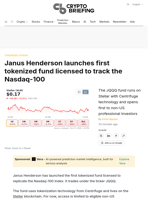 Janus Henderson launches first tokenized fund licensed to track the Nasdaq-100