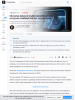 UK turns delayed wallet identification into a 14-year criminal risk for crypto firms