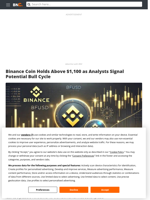 Binance Coin Holds Above $1,100 as Analysts Signal Potential Bull Cycle - Brave New Coin