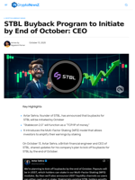 STBL Buyback Program to Initiate by End of October: CEO