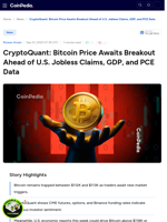 CryptoQuant: Bitcoin Price Awaits Breakout Ahead of U.S. Jobless Claims, GDP, and PCE Data