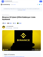 Binance 22 İşlem Çiftini Kaldırıyor: Liste Açıklandı: Guest Post by Coin Muhendisi | CoinMarketCap