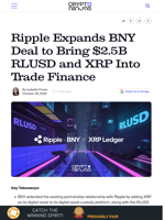 Ripple Expands BNY Deal to Bring $2.5B RLUSD and XRP Into Trade Finance