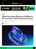 White Hat Hacker Recovers $2 Million in ETH Locked in 2016 ICO Smart Contract - CoinCentral