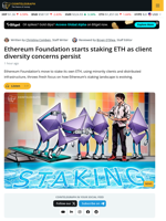 Ethereum Foundation Starts Staking ETH, Spotlights Client Diversity