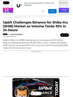 Upbit Challenges Binance for Shiba Inu (SHIB) Market as Volume Tanks 35% in 24 Hours - U.Today