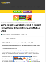 Walrus Integrates with Pipe Network to Increase Bandwidth and Reduce Latency Across Multiple Chains