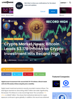 Crypto Market News: Bitcoin Leads $3.17B Inflows as Crypto Investment Hits Record High | Live Bitcoin News