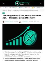 XRP Surges Past $3 as Weekly Rally Hits 32% - 4 Reasons Behind the Rally - Crypto News Flash