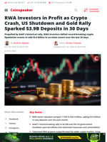 RWA Investors in Profit as Crypto Crash, US Shutdown and Gold Rally Sparked $3.9B Deposits in 30 Days - Coinspeaker
